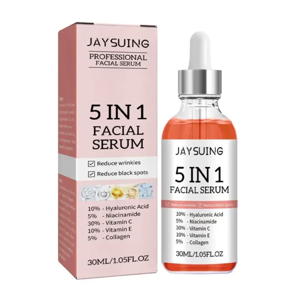 5 In 1 Jaysuing Professional Facial Serum - Divine Youth: Vitamin C, E, Hyaluronic Acid, Niacinamide & Collagen Power for Radiant, Smooth Skin
